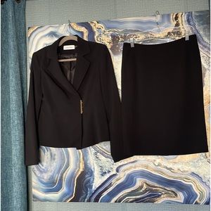 Calvin Klein Skirt Suit Navy Wrap Jacket Career Business Womens 6
